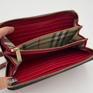 Burberry Red Authentic Zip Leather Wallet